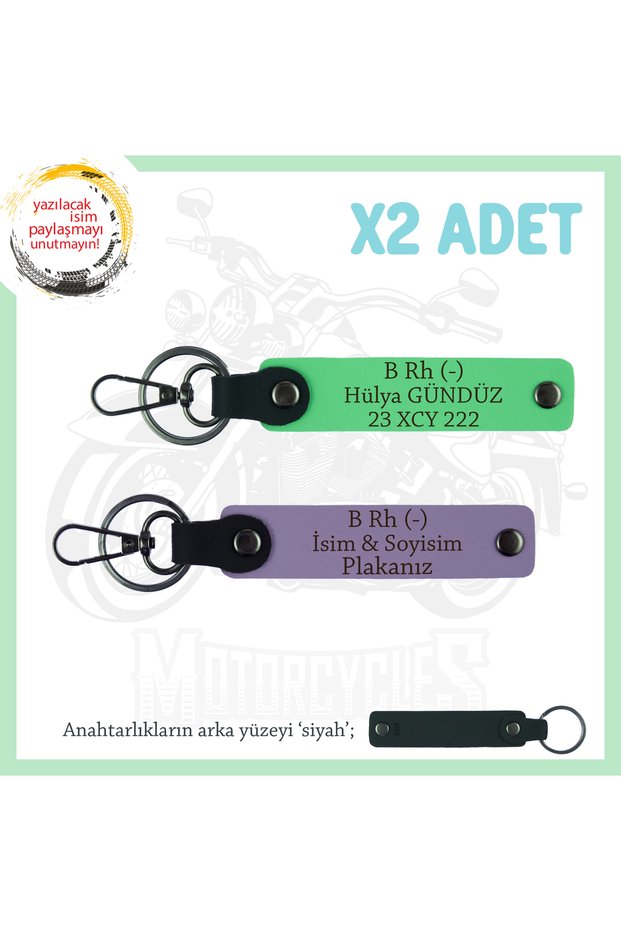 Name Plate & B Rh (-) Blood Type Written Gift 2 Keychain, Purple-F Green-Syh, Special for Bikers