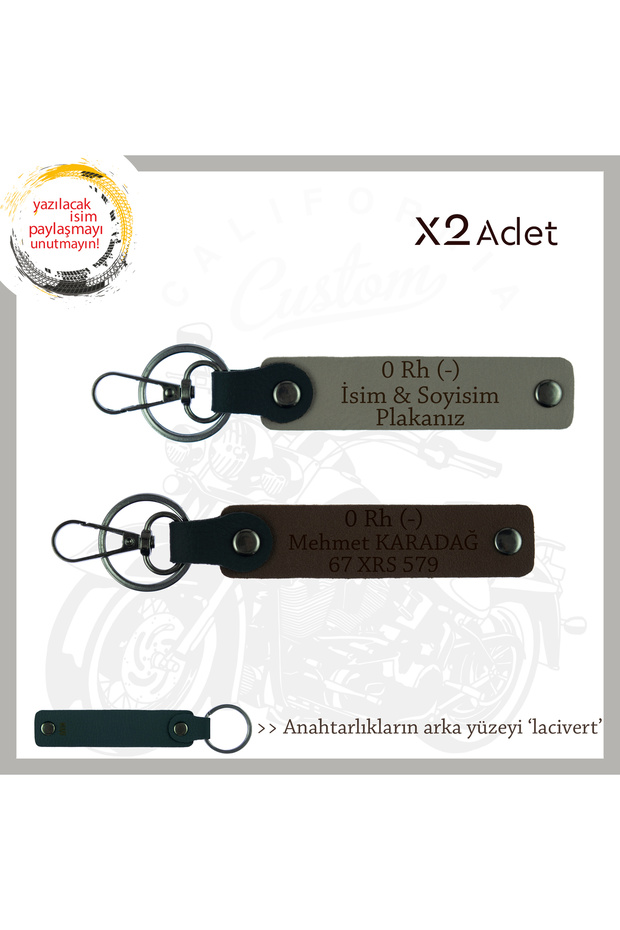 For Road Enthusiasts, Name Plate and 0 Rh (-) Blood Type Personalized X2 Keychain, Ash Grey-K Coffee-Marine