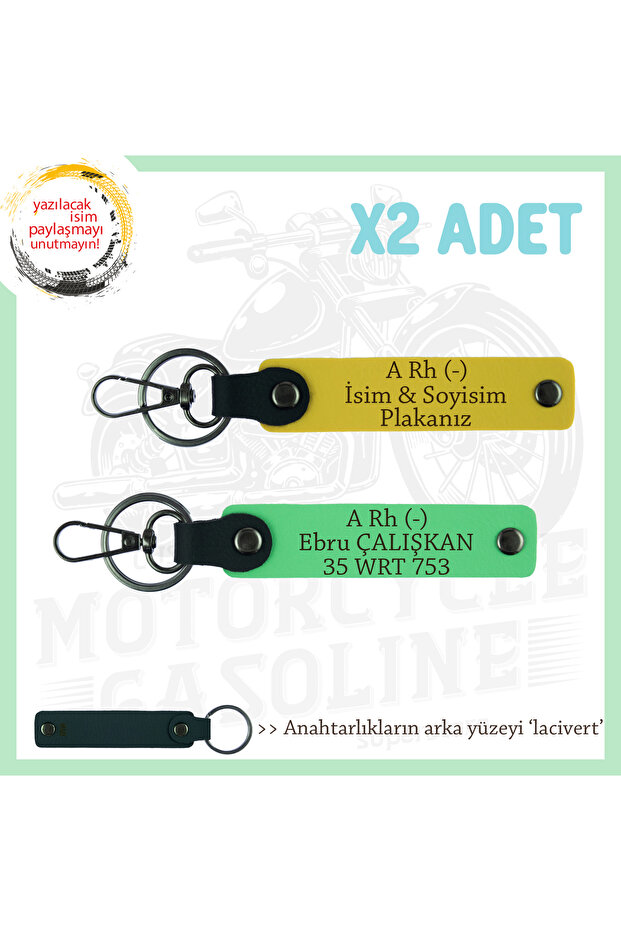 A Rh (-) Blood Group Written Gift X2 Keychain, Yellow-F Green-Navy, Special Name Plate for Bikers