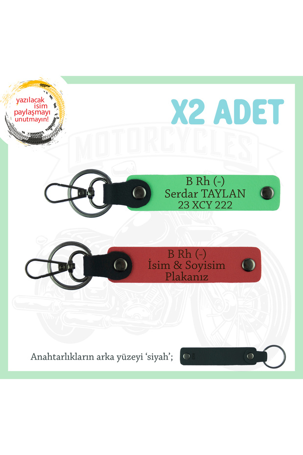 Name Plate and B Rh (-) Blood Group Written X2 Keychain, Pomegranate Flower-F Green-Syh, Motorcycle Lovers