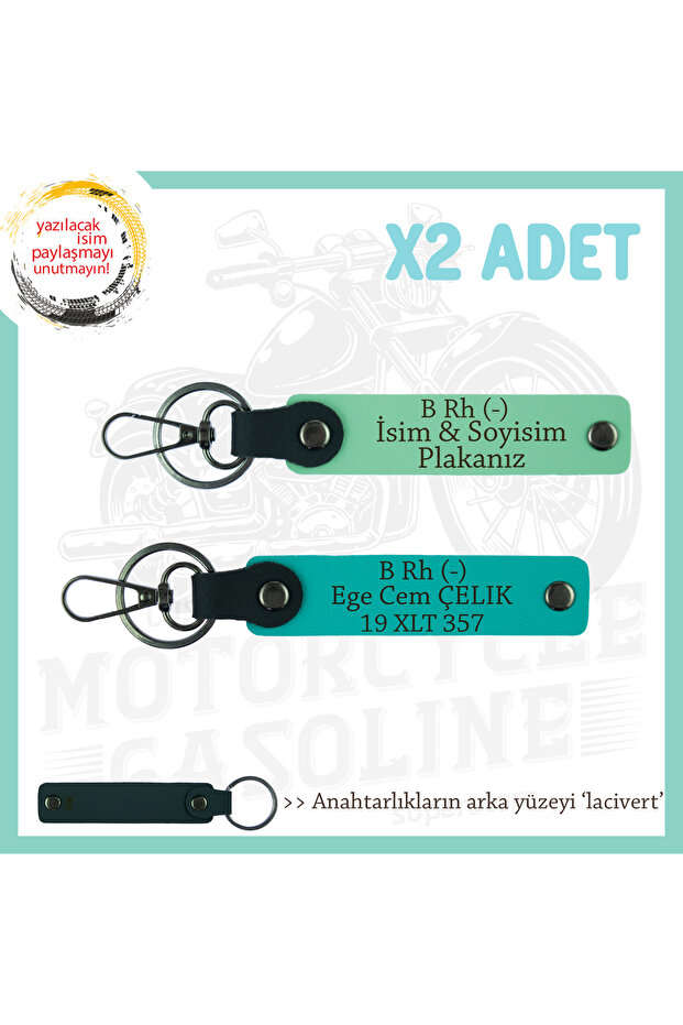 Gift Set, Green-K Turquoise-Navy, Special Name Plate and B Rh (-) Blood Group Written 2-Piece Keychain