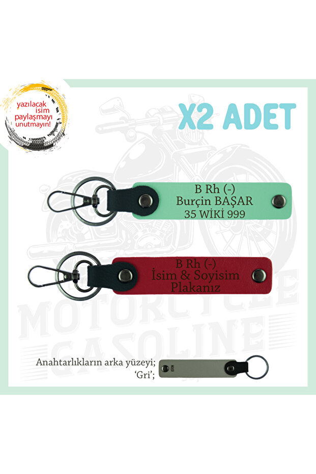 For Biker Passengers, Safe Driving 2-Piece Keychain Set with Name Plate and Letter B Rh (-), Red-Green-Gr