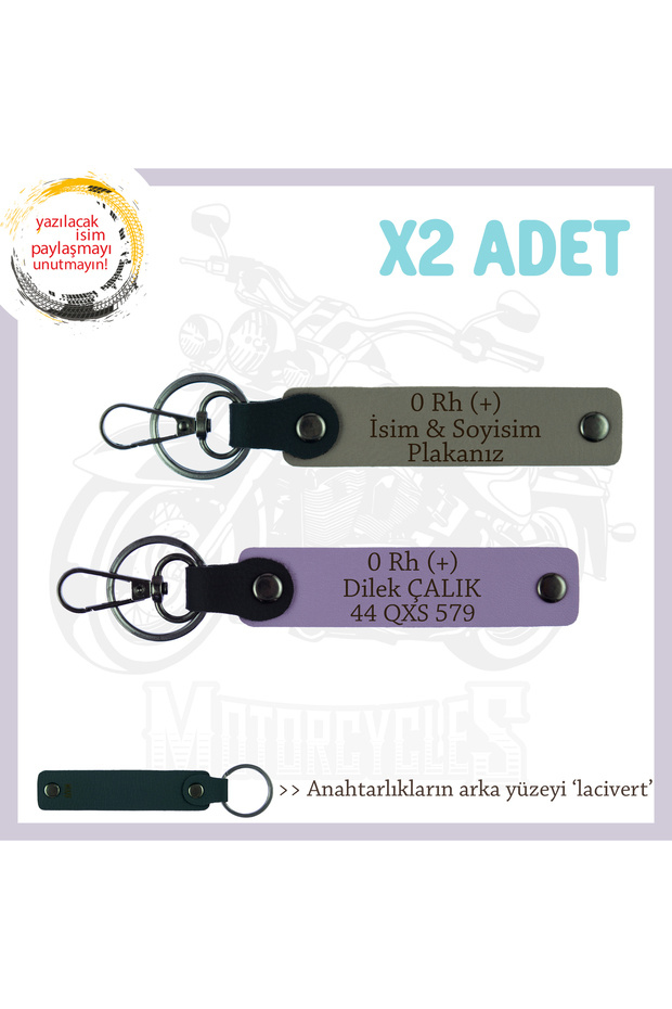 Special Gift, Ash Grey-Purple-Lacquer, X2 Keychain with Name Plate and 0 Rh + Blood Group Written for Speed Lovers