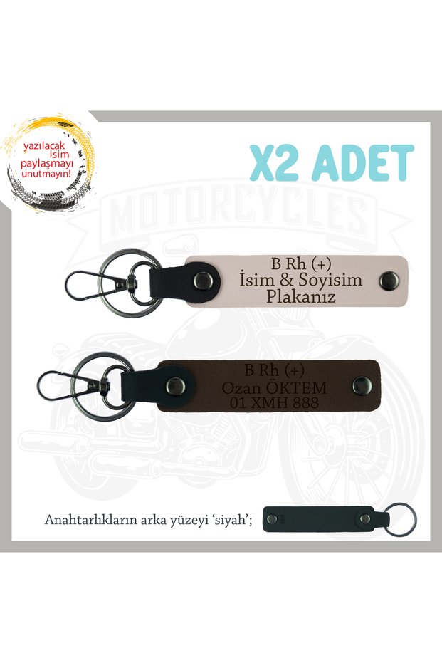 2-Piece Keychain, Powder-K Coffee-Syh, Special Name Plate for Motorcycle Lovers B Rh (+) Blood Group Written