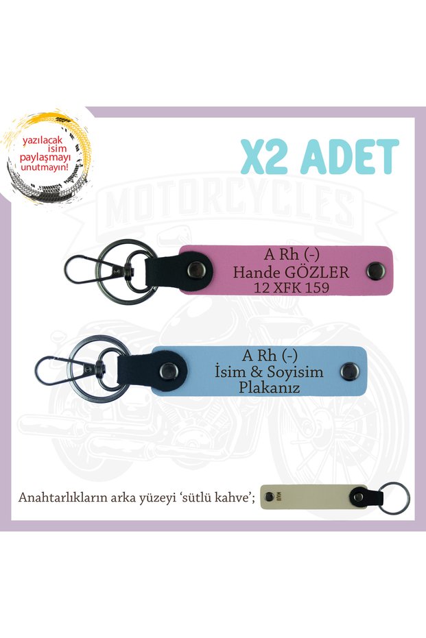 Gift, Blue-Pink-Sk, 2 Keychains with Speed Enthusiasts, Name Plate and a Rh (-) Blood Group Written