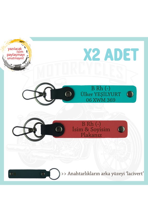 B- Blood Type Written, Pomegranate Flower-K Turquoise-Navy Blue, Asphalt Dust Throwers X2 Keychain Name Plate