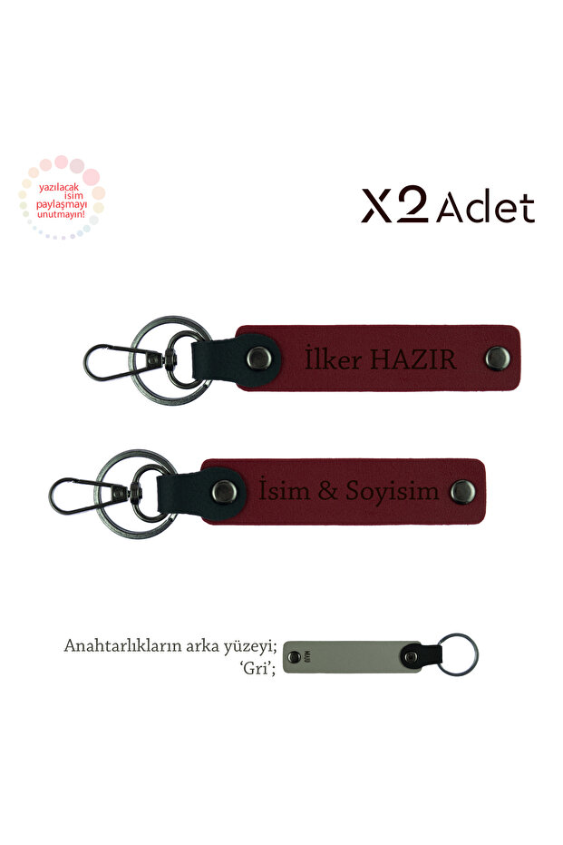 Set of 2 Keychains with First Name and Surname Gift, Burgundy-Grey, Cousin Fun Surprise