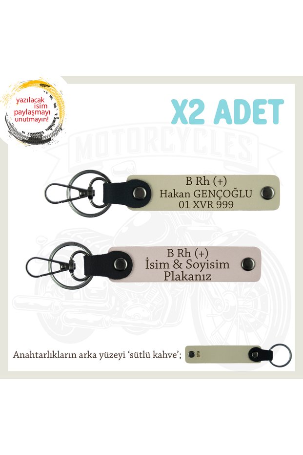 Custom for Speed Lovers, Leather X2 Keychain with Name Plate and B Rh (+) Blood Type Lettering, Powder-S Brown-Sk