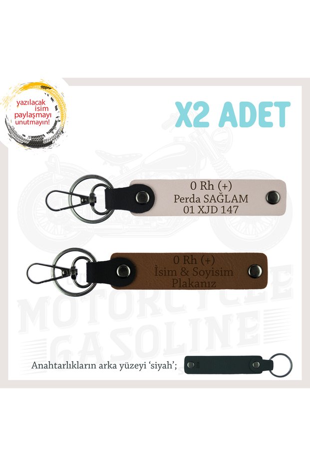 Biker Style, Safe Driving Keychain with Name Plate and 0 Rh (+) Blood Type, Coffee-Powder-Syh