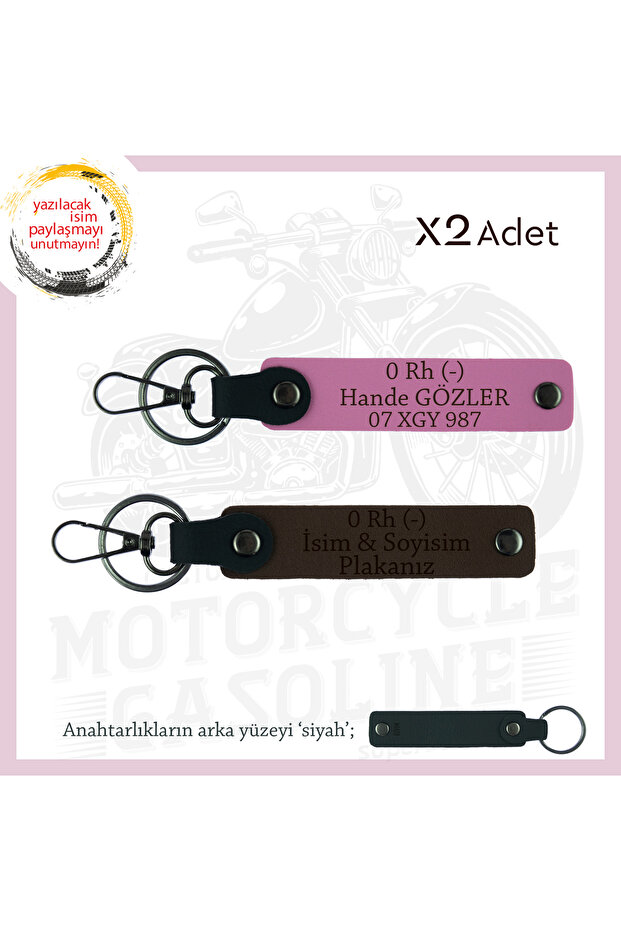 2' Keychain with Name Plate and 0 Rh (-) Blood Group Written, K Brown-Pink-Syh, to Motorcycle Lovers