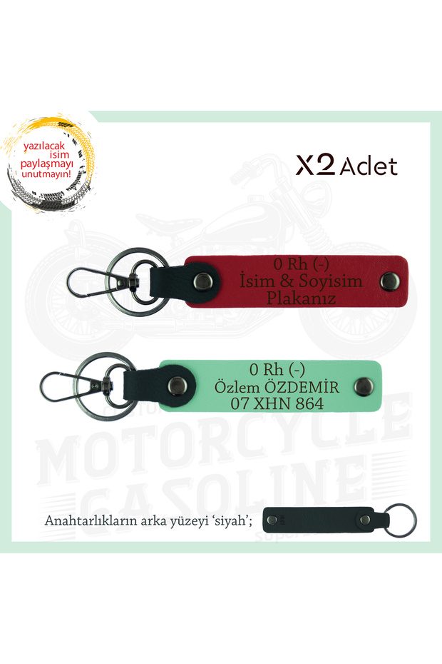 Gift, Red-Green-Syh, 2-Piece Keychain with Name Plate for Motor Driver and 0 Rh (-) Blood Group Written