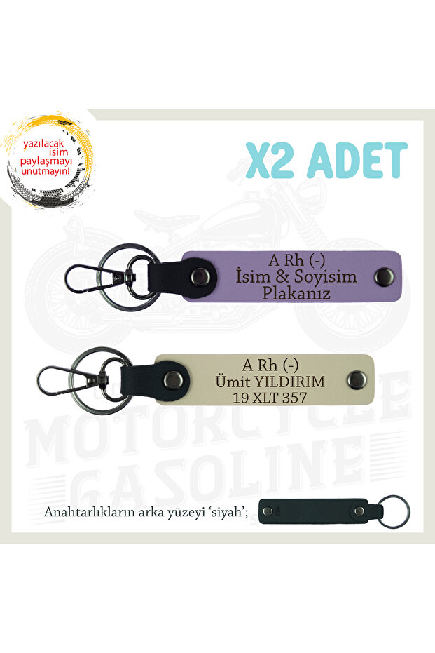 X2 Set Gift Keychain, Purple-S Coffee-Syh, Custom for Biker Friends, Name Plate and a Rh (-) Blood Group