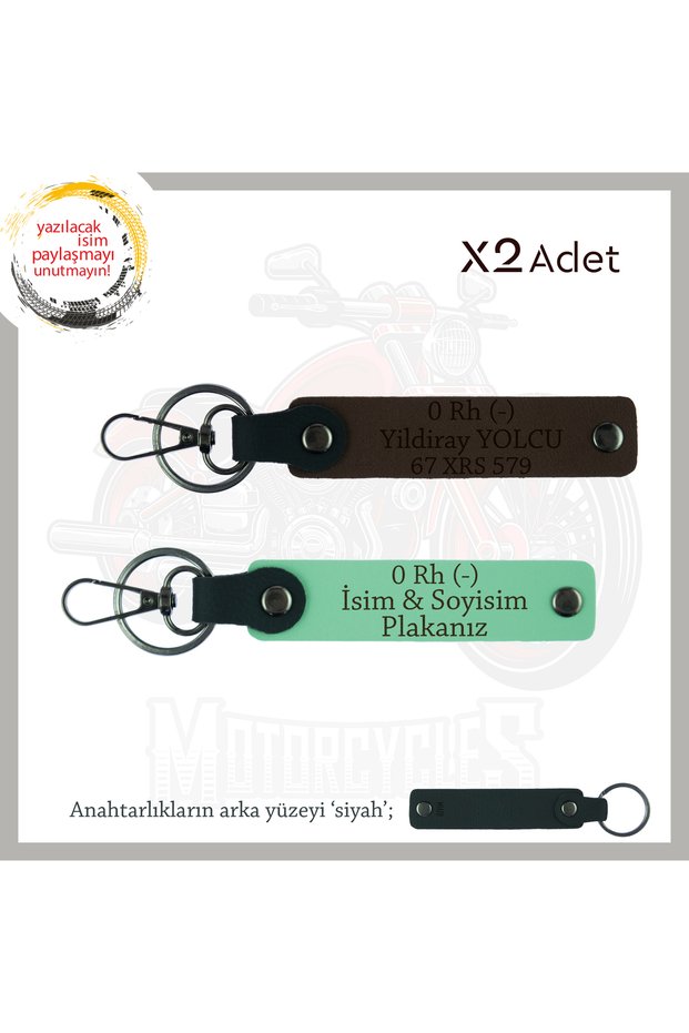 Exclusive for Motor Enthusiasts, X2 Keychain with Name Plate and 0 Rh (-) Blood Type, Green-K Brown-Syh