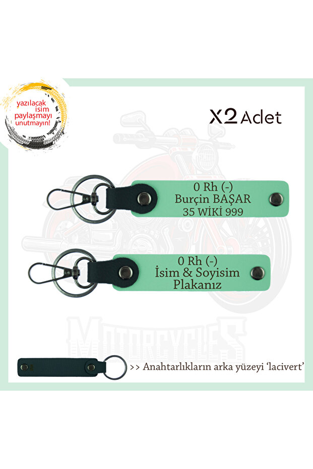 Meaningful Gift X2' Keychain, Green-Laci, Legendary Motorcyclists, Name Plate and 0 Rh (-) Blood Group