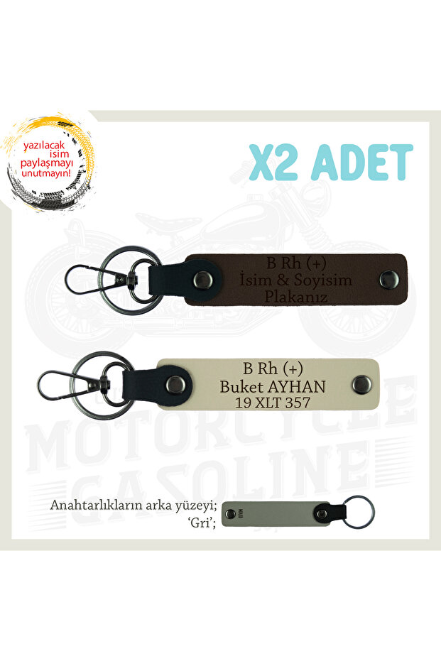 Road Enthusiasts Gift X2 Keychain with Name Plate and B Rh (+) Blood Type Lettering, K Coffee-S Coffee-Gr