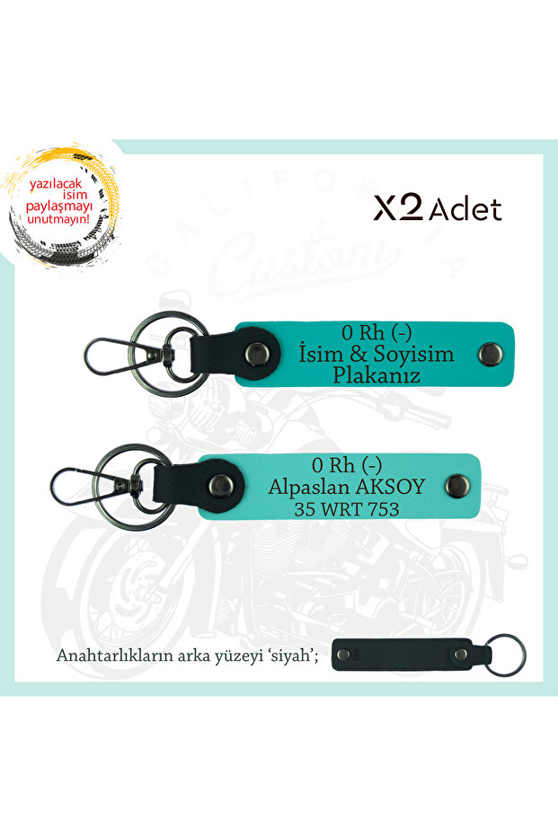 0- Blood Group Written X2 Keychain, K Turquoise-Turquoise-Syh, Gift for Motorcycle Lovers, Name Plate