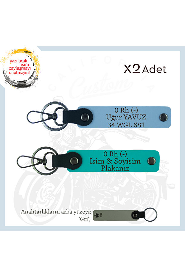 2-Piece, K Turquoise-Blue-Gr, Gift Keychain with Special Name Plate for Drivers and 0 Rh (-) Blood Group Written