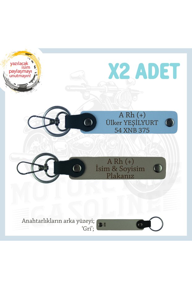 Name Plate & a Rh (+) Blood Group Written X2 Keychain Set, Ash Grey-Blue-Gr, for Motorcycle Lovers