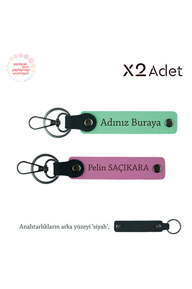 Set of 2 Keychains with Names Written, Green-Pink-Black, Surprise for Brother's Birthday