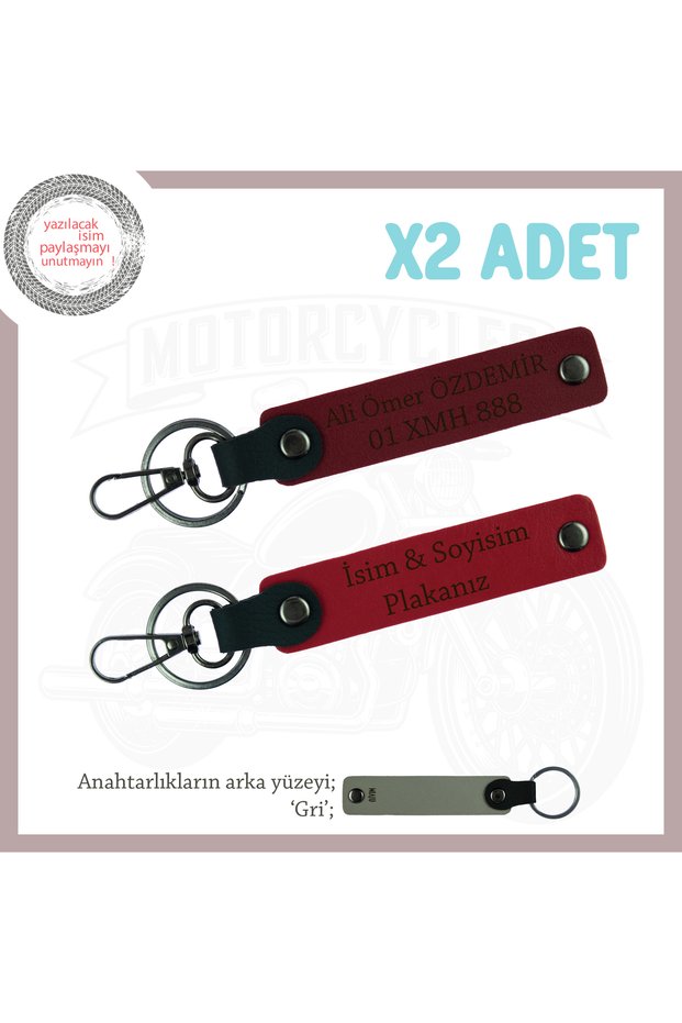 Leather Keychain Special for Courier – 2-Piece Gift Option with Plate and Name Detail, Red-Burgundy-Gr