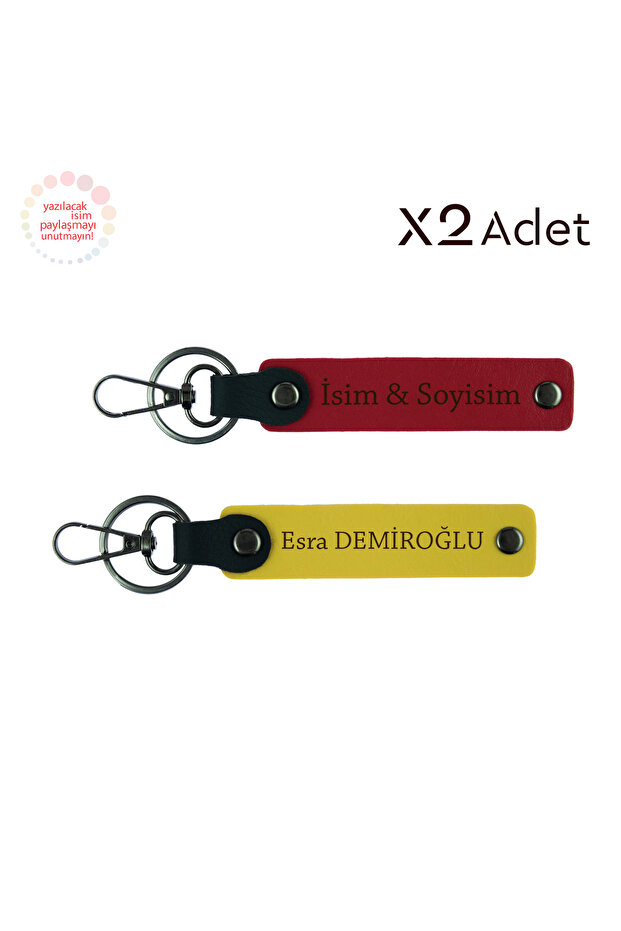 Congratulation to New Starters, Set of 2 Keychains with Name Written, Red-Yellow
