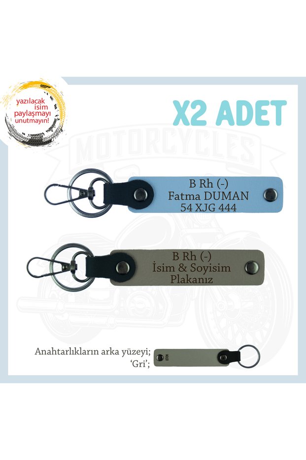 Name Plate & B Rh (-) Blood Group Written X2 Keychain Set, Ash Grey-Blue-Gr, for Motorcycle Lovers