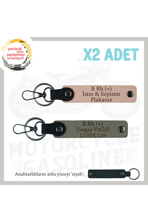 Motorcycle Adventurers, Nameplate and B Rh (+) Blood Group X2 Keychain, Puppy-Muffle Grey-Syh