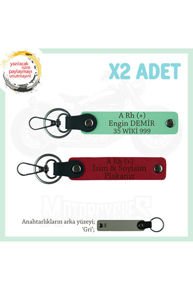 For Biker Passengers, Safe Driving 2-Piece Keychain Set with Name Plate and a Rh (+) Lettering, Red-Green-Gr