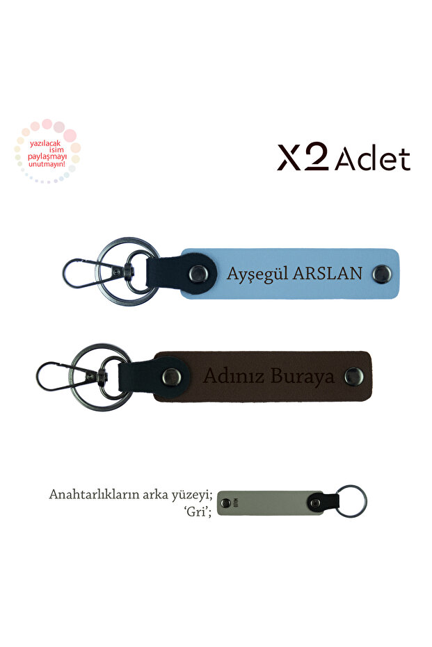 Set of 2 Keychains with First Name & Last Name, Dark Brown-Sky Blue-Grey, March 8Th Gift for Mother