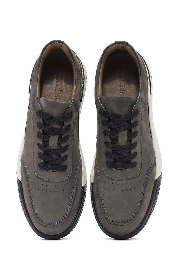 Erkek Gri Bağcıklı Kalın Tabanlı Nubuk Deri Sneaker 25SFD6110V3 - 7