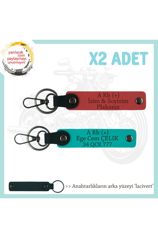 A+ Blood Type Written, Pomegranate Flower-K Turquoise-Navy Blue, Asphalt Dust Throwers X2 Keychain Name Plate