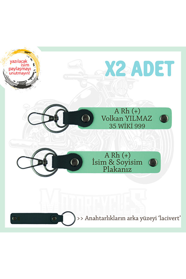 Meaningful Gift X2' Keychain, Green-Laci, Legendary Motorcyclists, Name Plate and a Rh (+) Blood Group