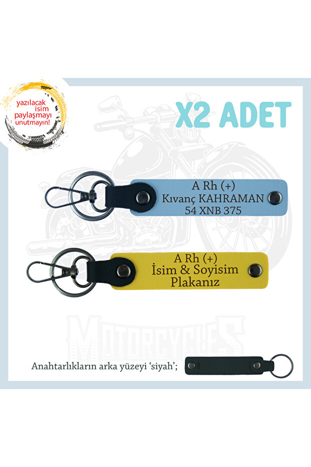 Name Plate and a Rh (+) Blood Group Written Leather X2 Keychain, Yellow-Blue-Syh, Special Surprise for Speed Lovers