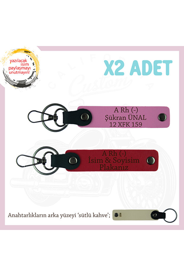 Set, Red-Pink-Sk, Name Plate a Rh (-) Blood Group Written X2 Keychain for Motorcycle Lovers