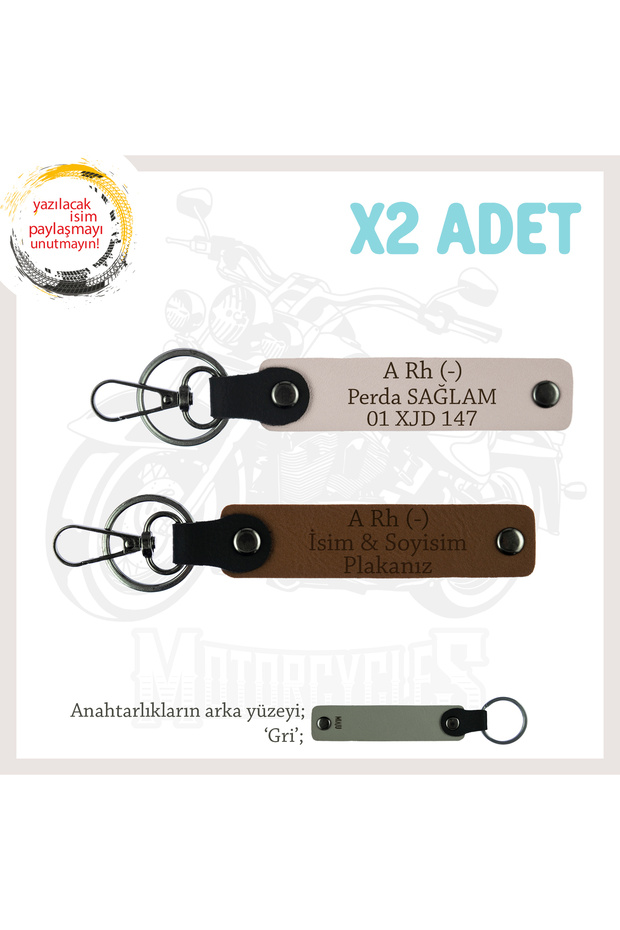 Name Plate & a Rh (-) Blood Type Written Safe Driving Keychain X2, Coffee-Powder-Gr, into Biker Style