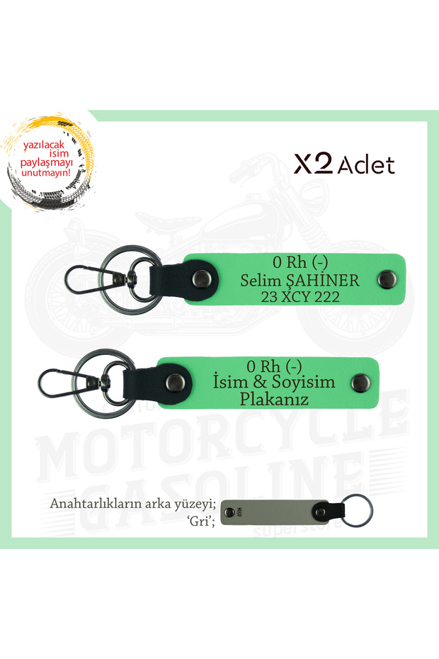 Emergency X2 Keychain with Name Plate and 0 (-) Blood Group Written, F Green-Gr, Motorcycle Enthusiasts