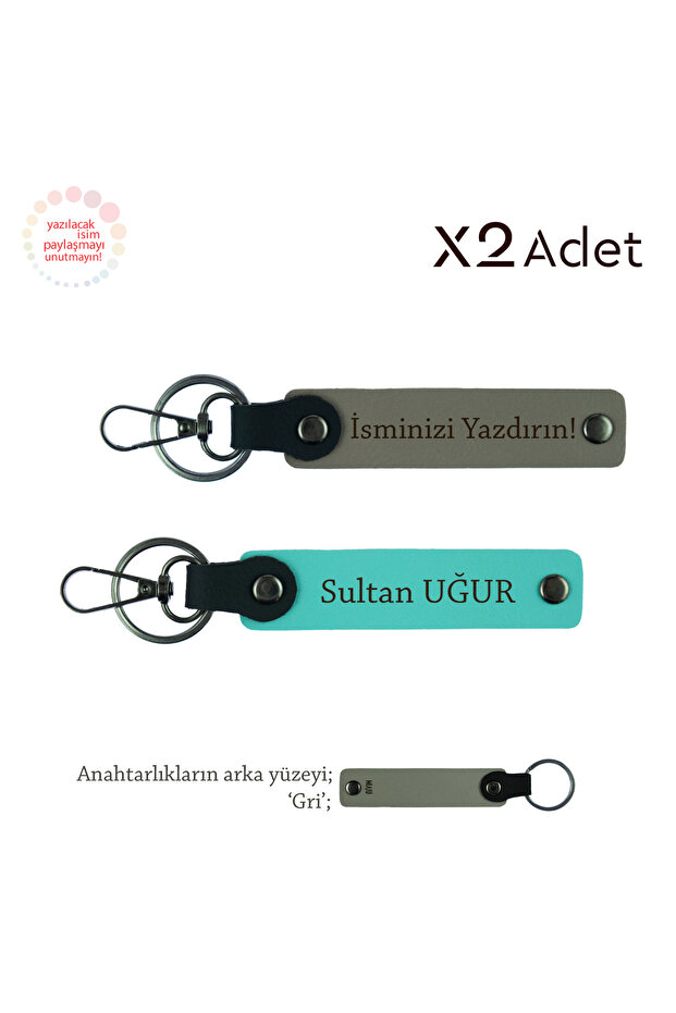 Set of 2 Keychains with First Name & Last Name, Ash Gray-Turquoise-Grey, Birthday Gesture to a Friend