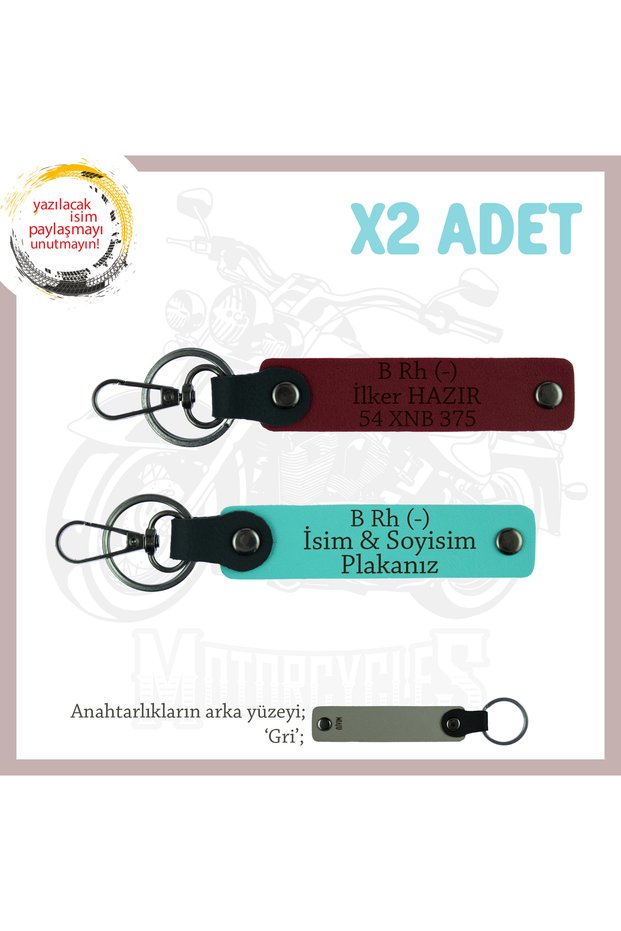 Motor Enthusiast's Special Name Plate, B- Blood Group Written Special Production X2 Keychain, Turquoise-Burgundy-Gr