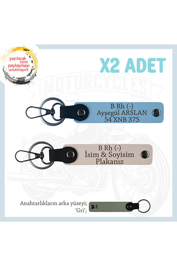 Name Plate and B Rh (-) Blood Group Written Gift X2 Keychain, Powder-Blue-Gr, Biker Style Special
