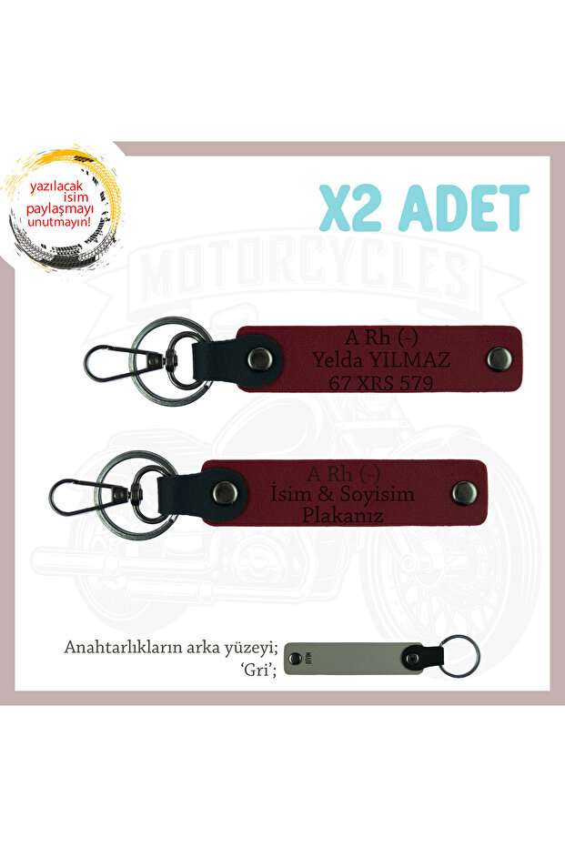 Emergency Leather X2 Keychain, Burgundy-Gr, Name Plate for Speed Lovers and a Rh (-) Blood Group, Personal