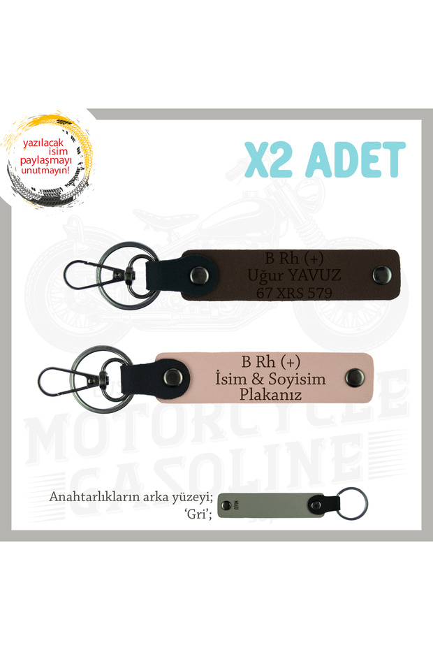 B+ Blood Type Written Gift X2 Keychain, Yavruağzı-K Coffee-Gr, Special Name Plate for Speed Lovers