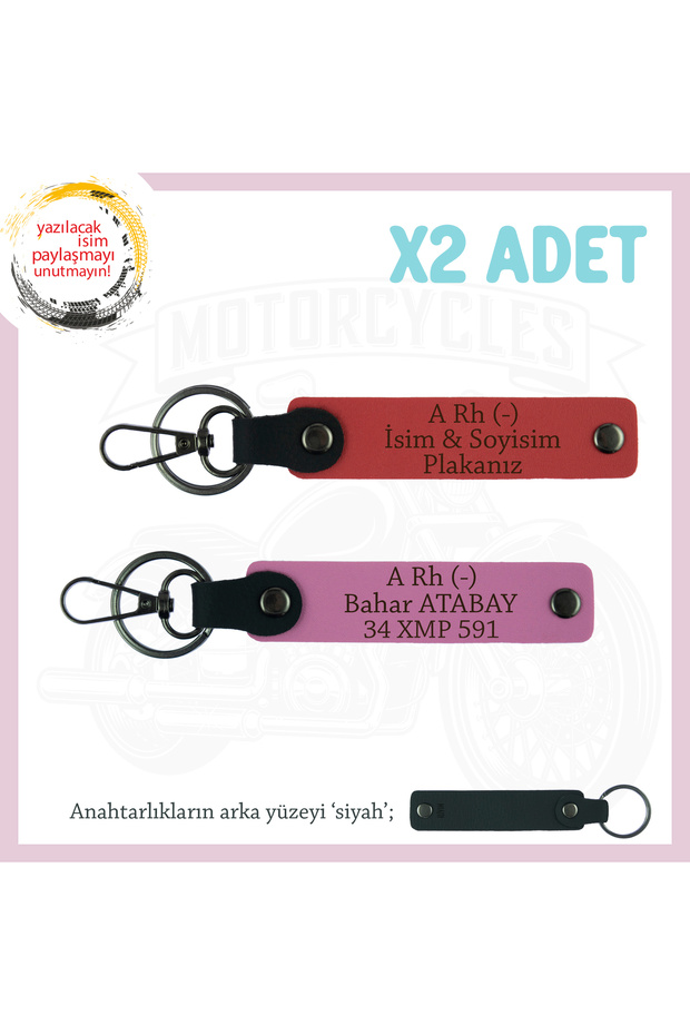 To Drivers of the Roads, Name Plate and a Rh (-) Blood Group Written X2 Keychain, Pomegranate Flower-Pink-Syh