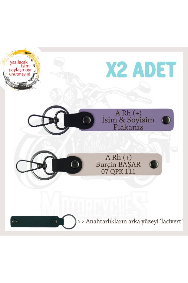 Name Plate and a Rh (+) Blood Type Written Gift X2 Keychain Set, Purple-Powder-Laci, Special for Biker Style