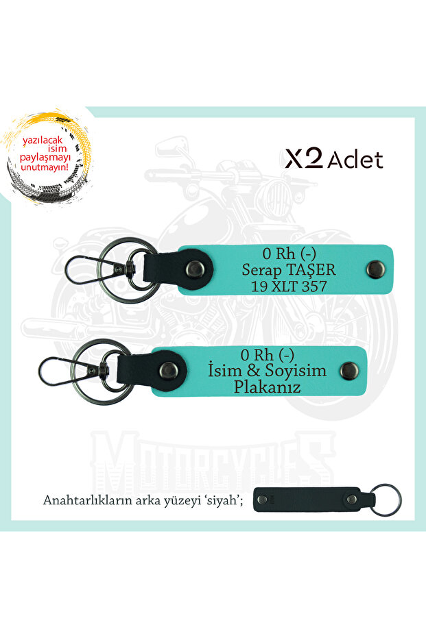 Motor Is on the Plate and Name Keychain! Keychain with Nameplate and 0 Rh (-) Blood Group 2, Turquoise-Syh