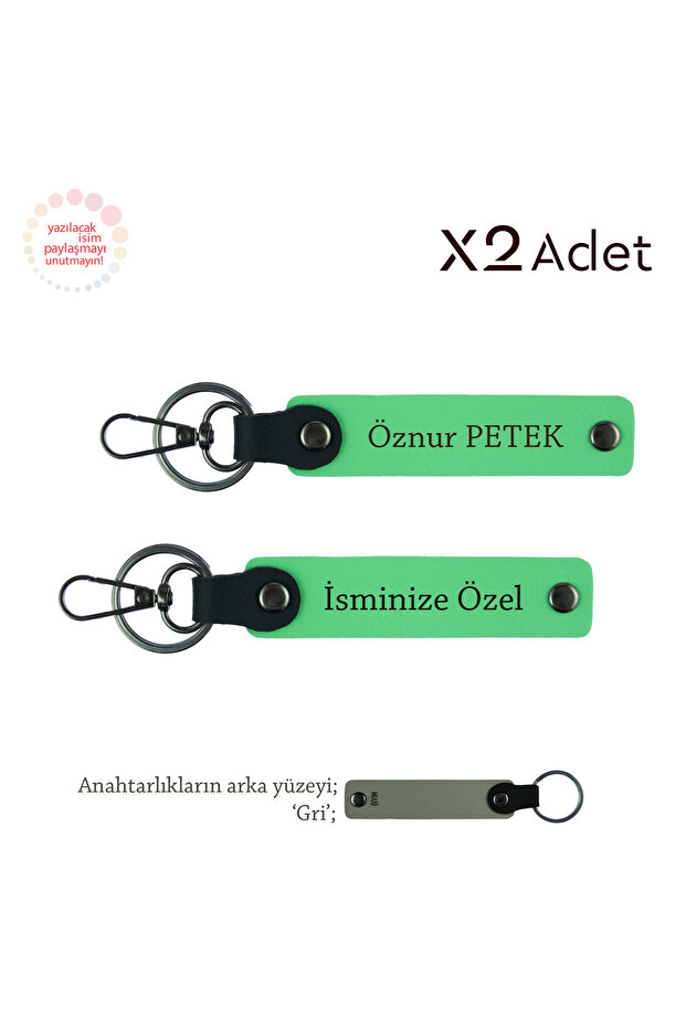Set of 2 Keychains with Names Written, Pistachio Green-Grey, Anniversary Gift for Couples