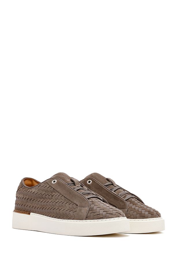 Erkek Vizon Bağcıklı Örgülü Kalın Tabanlı Deri Sneaker 25SFD795214 - 3