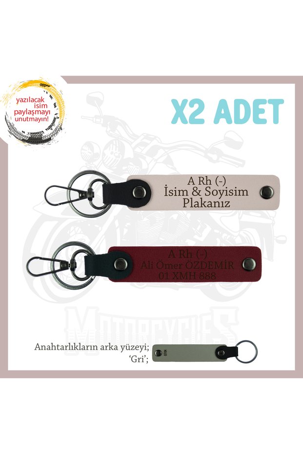 Exclusive for Biker Style, Motorbike Keychain with Name Plate and a Rh (-) Blood Type Lettering, Powder-Burgundy-Gr