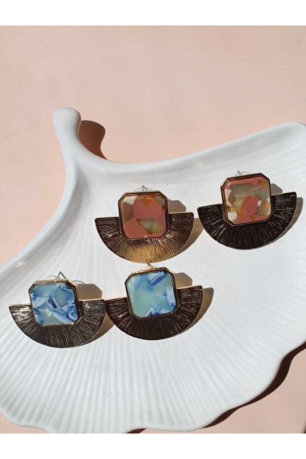 مسحوق الرخام منقوشة نصف القمر على شكل أقراط - 3