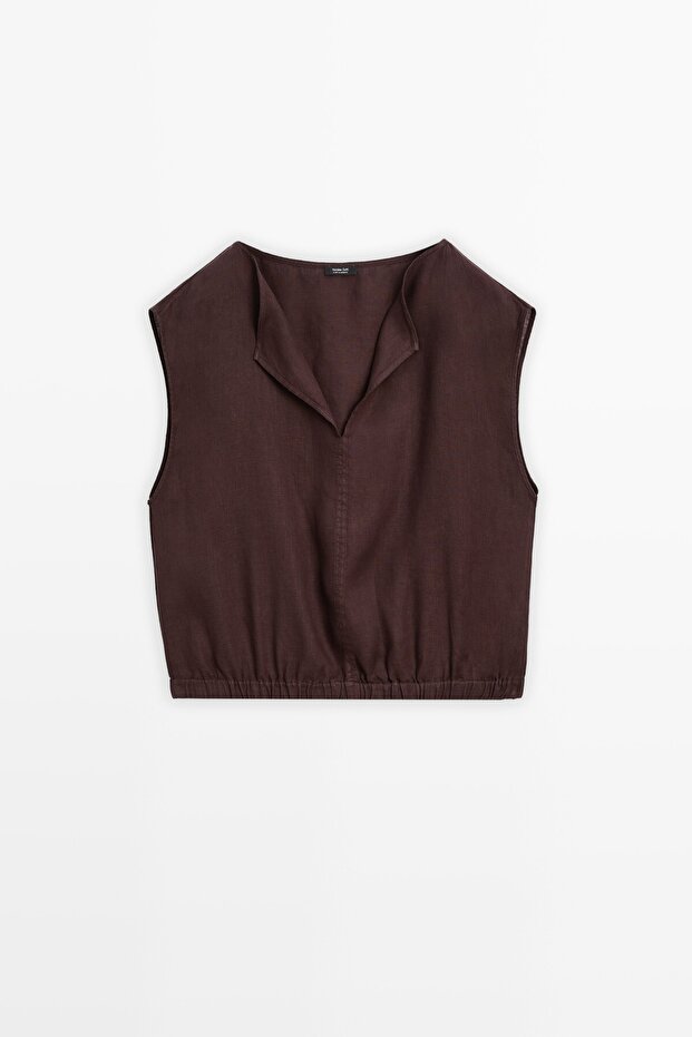 Elastik kenarlı keten bluz - 5