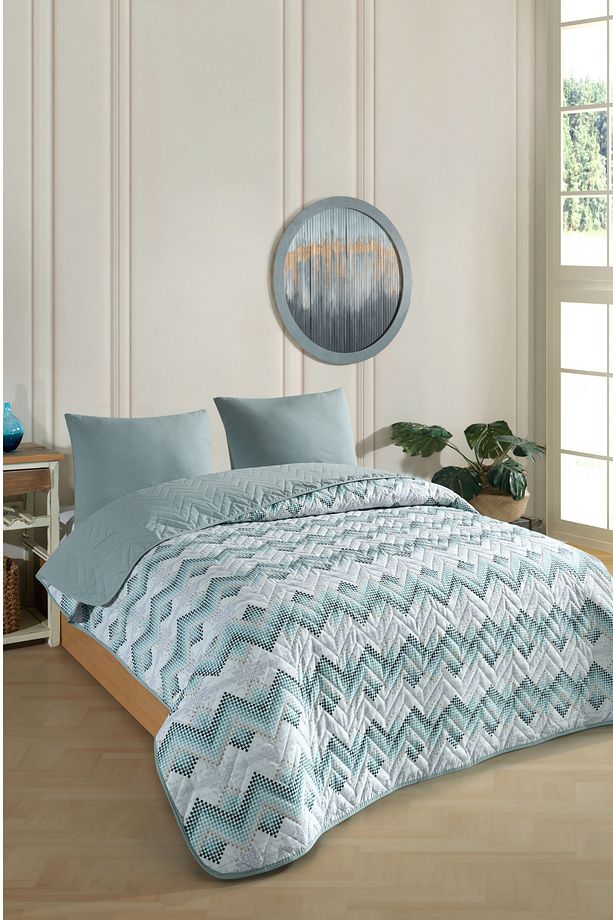 Tek Kişilik Desenli Kapitone Çift Taraflı Renkli Pike Yatak Örtüsü Takımı 160x230 cm (Çarşafsız) - 1